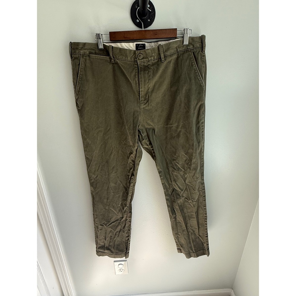 J.Crew Mens Stretch Chino Pants Olive Green Straight Leg Trousers W38 L32